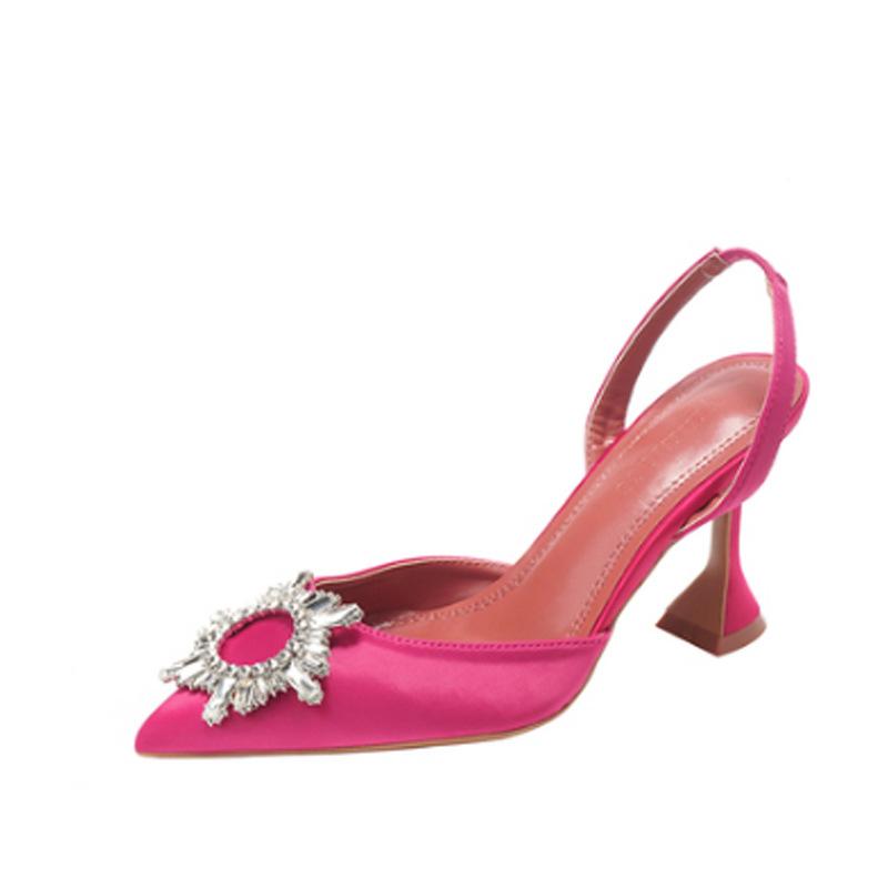 Satin Rhinestone Slingback Stiletto Heels Dress Shoes