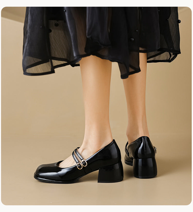 Block Heel Double Buckle Mary Janes Pumps Dress Shoes