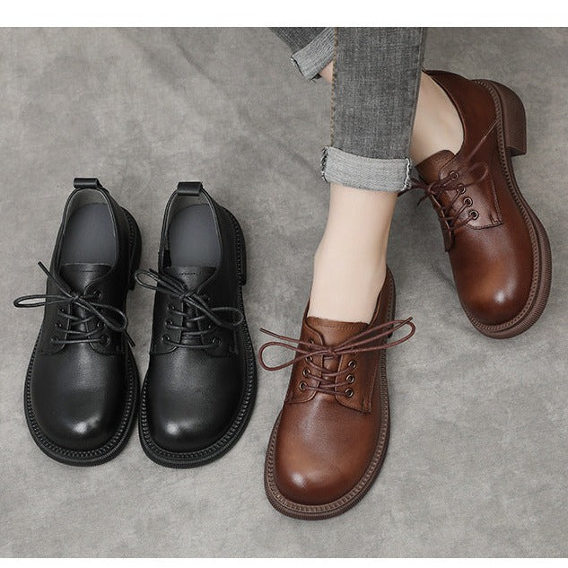 Flat Retro Genuine Leather Casual Loafers Lace-up Shoes