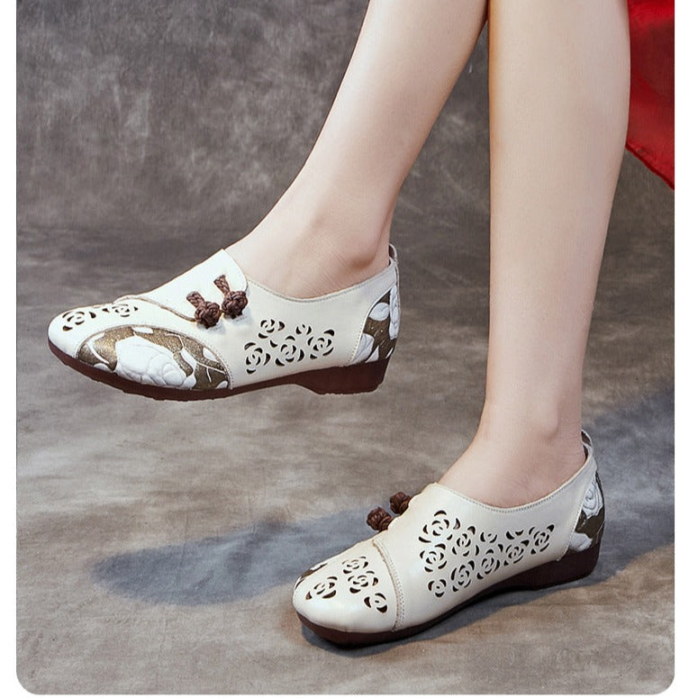 Retro Hollow Soft Leather Flat Shoes