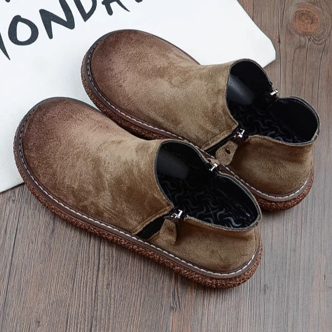 Retro Suede Round Head Zip Comfortable Boots