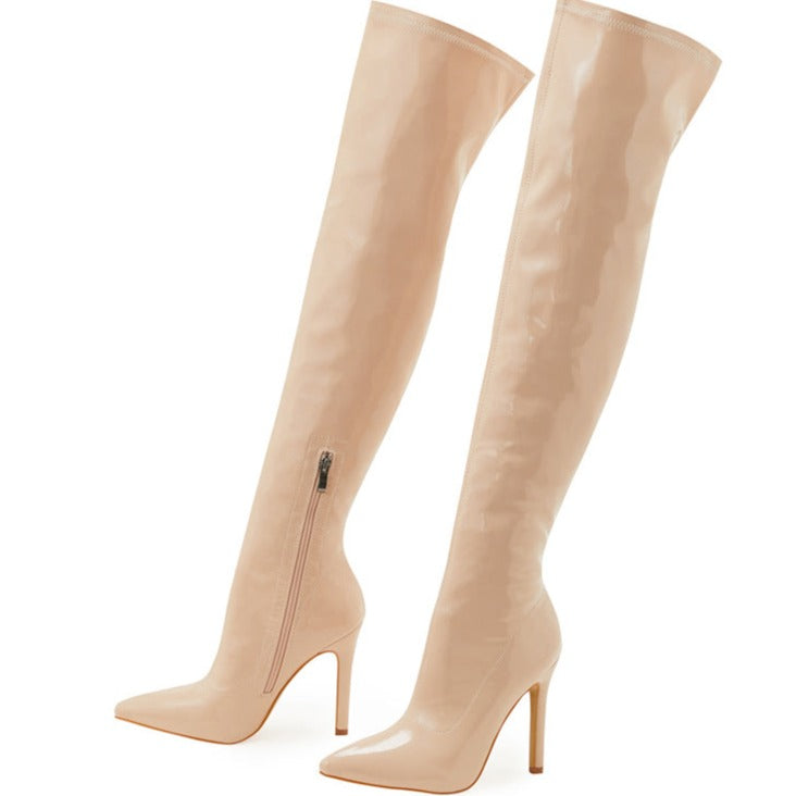 Women's Over The Knee Boots Stiletto High Heels Pointed Toe Side Zip Shoes