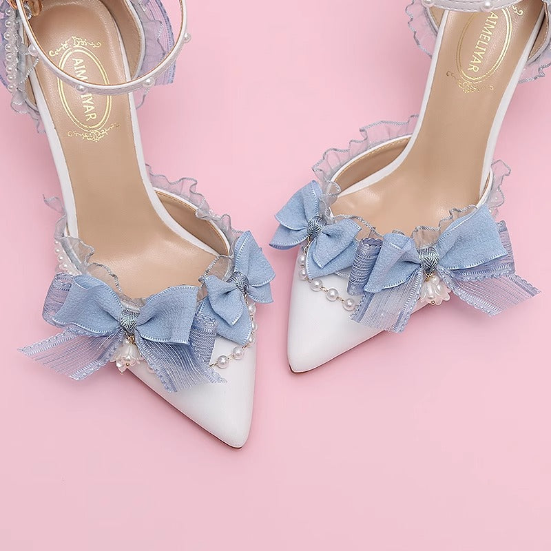 Lily of the valley Elegant Elf Fairy Princess Wedding High Heels - Blue