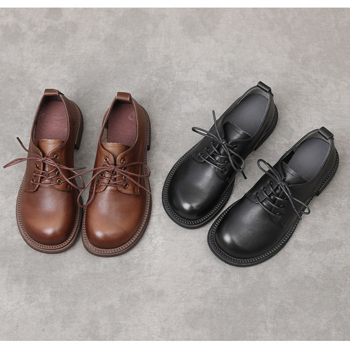 Flat Retro Genuine Leather Casual Loafers Lace-up Shoes