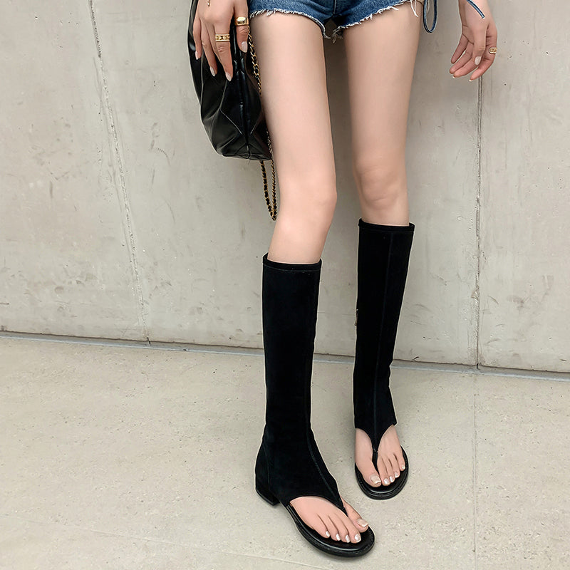 Open Toe Street Style Zipper Side Toe Post Sandals Boots