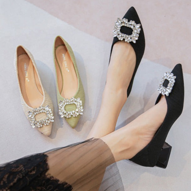 Rhinestone Decor Point Toe Shoes