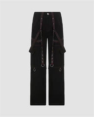 Vintage Chain Embellished Strap Cargo Pants