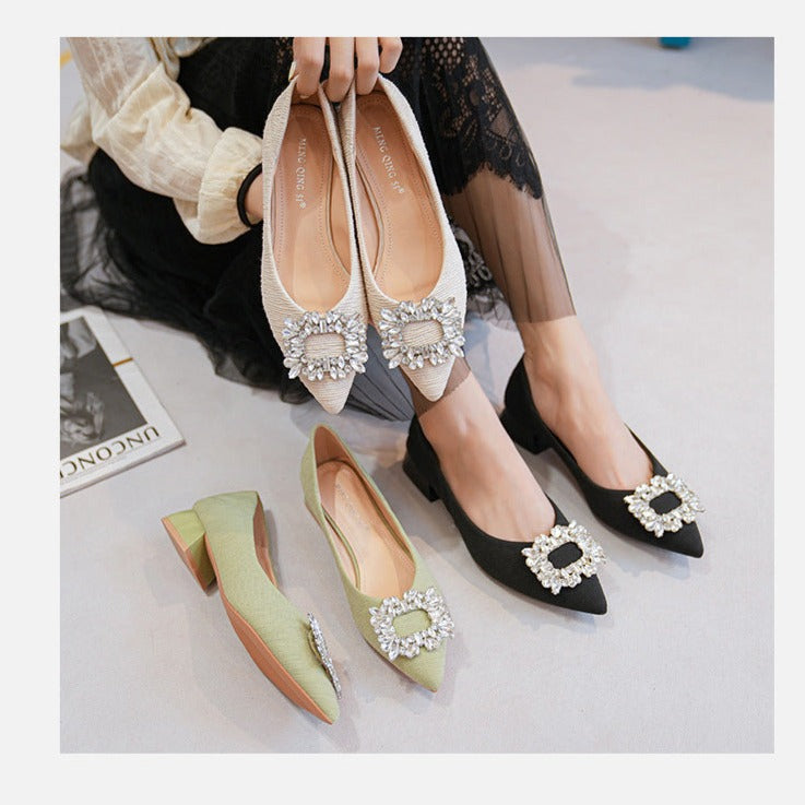Rhinestone Decor Point Toe Shoes