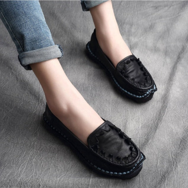 Handmade Retro Leather Loafers Flat Shoes