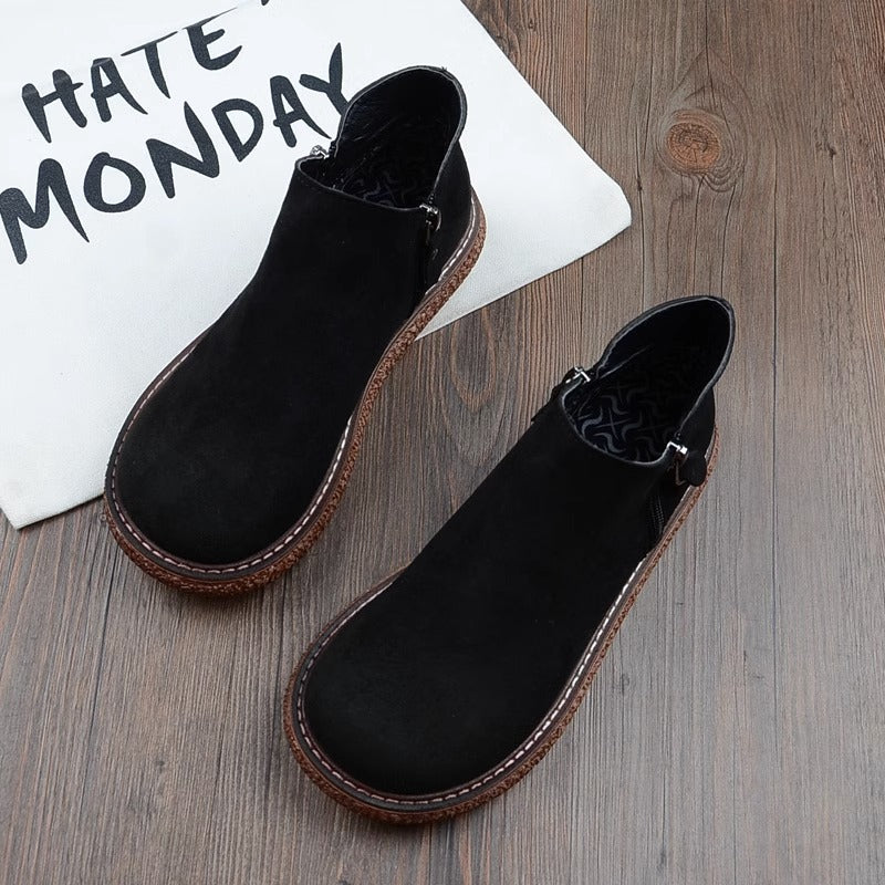 Retro Suede Round Head Zip Comfortable Boots