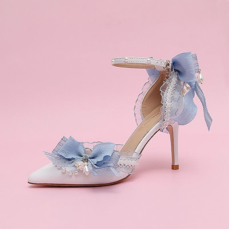 Lily of the valley Elegant Elf Fairy Princess Wedding High Heels - Blue