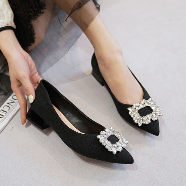 Rhinestone Decor Point Toe Shoes