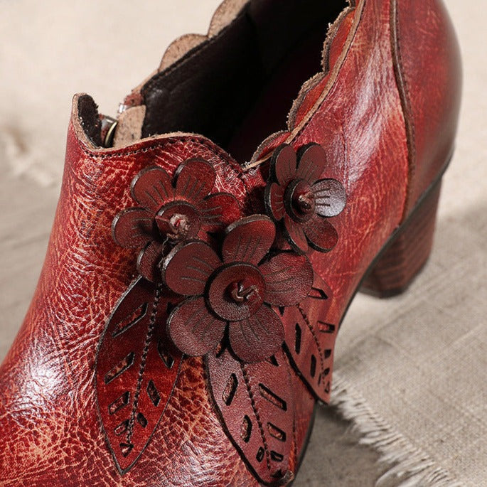 Genuine Leather Heeled Boots Boho Vintage Shoes