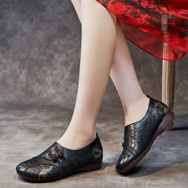 Retro Hollow Soft Leather Flat Shoes