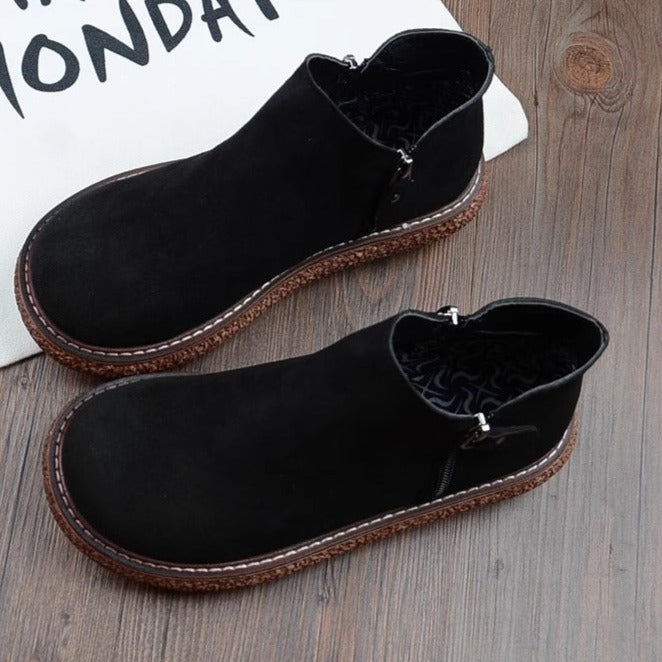 Retro Suede Round Head Zip Comfortable Boots