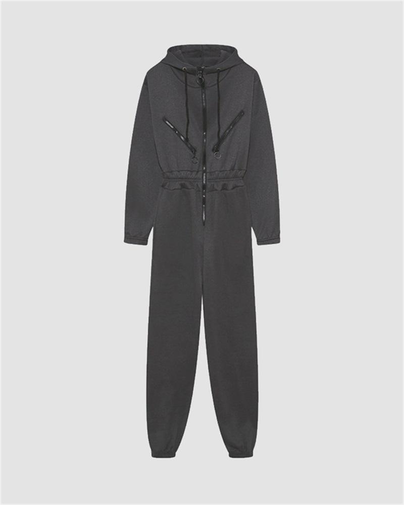 Zipper Hooded Sports Jumpsuit