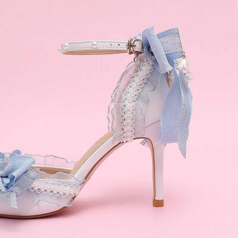 Lily of the valley Elegant Elf Fairy Princess Wedding High Heels - Blue