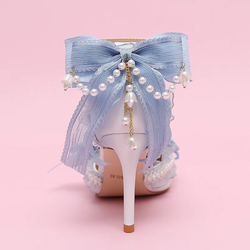 Lily of the valley Elegant Elf Fairy Princess Wedding High Heels - Blue