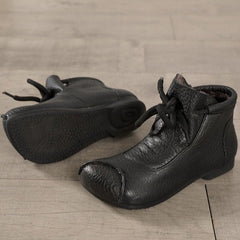 Women's Vintage Ankle Boots Round Head Flat Leather Boots