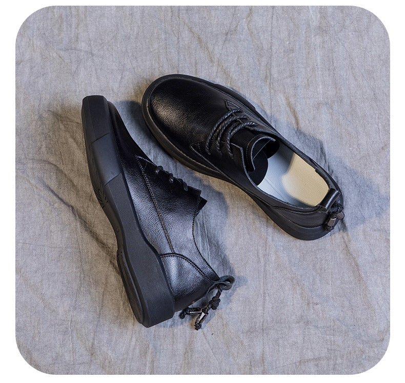 Ankle Loafers Leather Round Toe Lace Up Flats Shoes