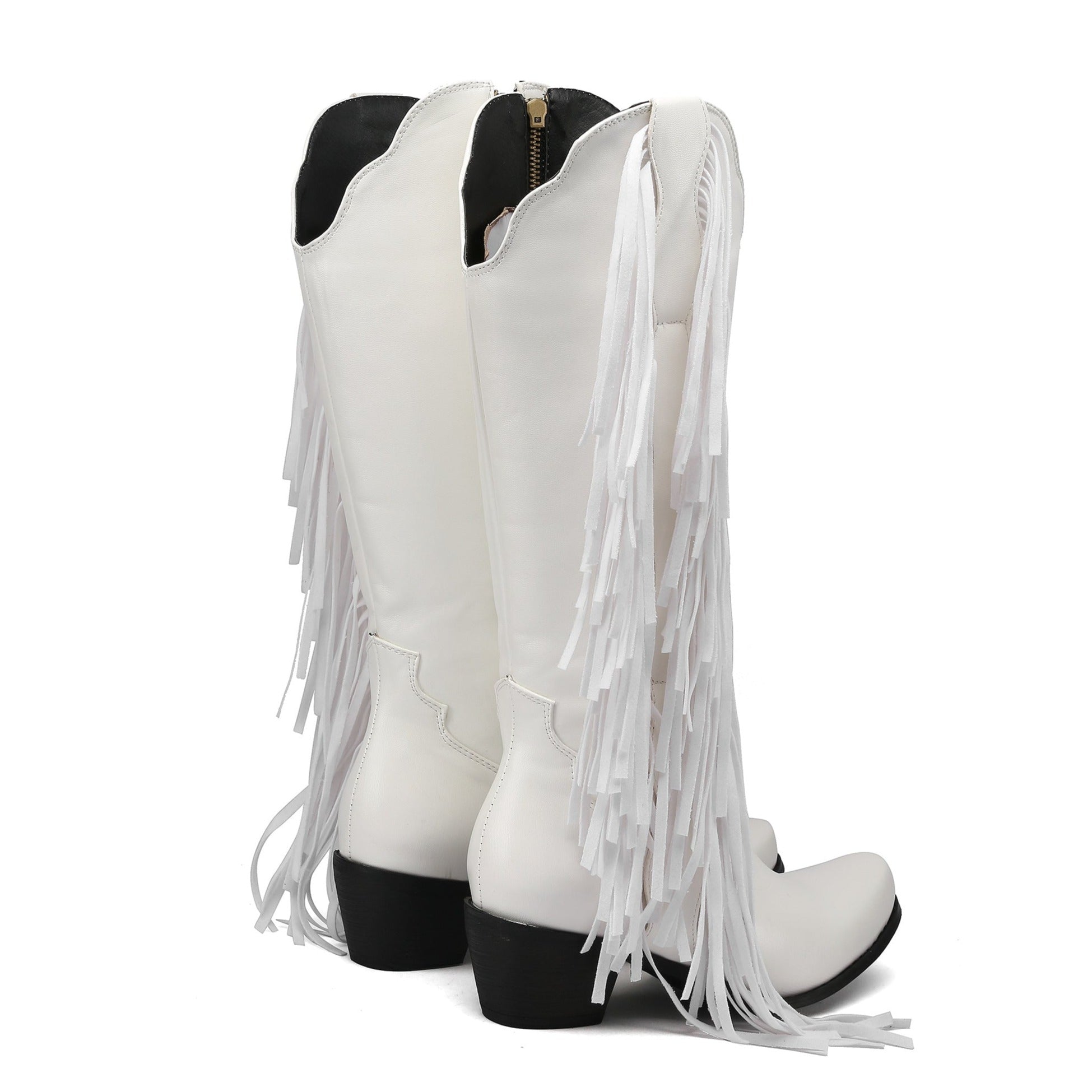 Women's Fringes Tassels Knee High Boots Side Zip-Up Western Cowboy Boots