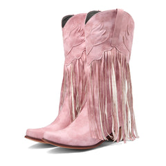 Women's Fringe Boots Western Cowboy Mid Length Boots