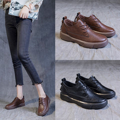 Ankle Loafers Leather Round Toe Lace Up Flats Shoes