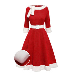 Red Solid Plush Christmas Dress
