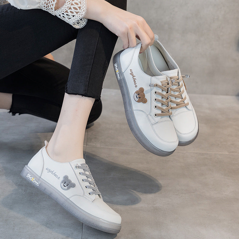 Cute Bear Lace-up Leather Sneakers