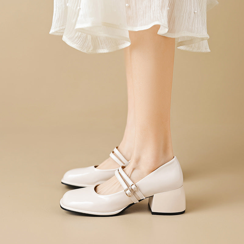 Block Heel Double Buckle Mary Janes Pumps Dress Shoes