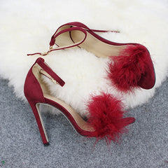 Sexy High Heels Buckle Fur Sandals