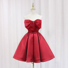 Big Bow Pleated Satin Homecoming Dress With Off Shoulder