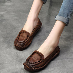 Handmade Retro Leather Loafers Flat Shoes