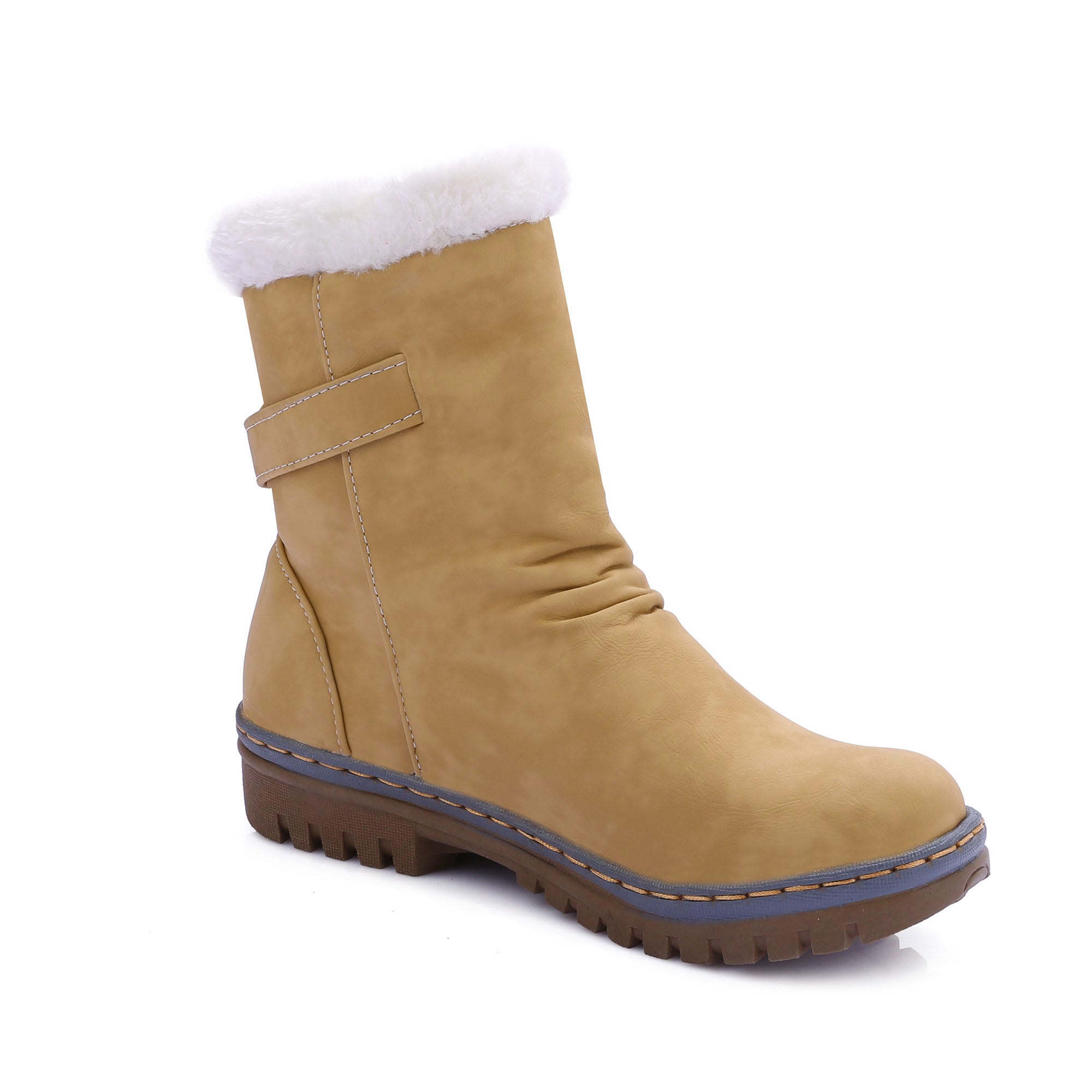 Snow Boots Flats Fur Warm Winter Buckle Slip on Shoes