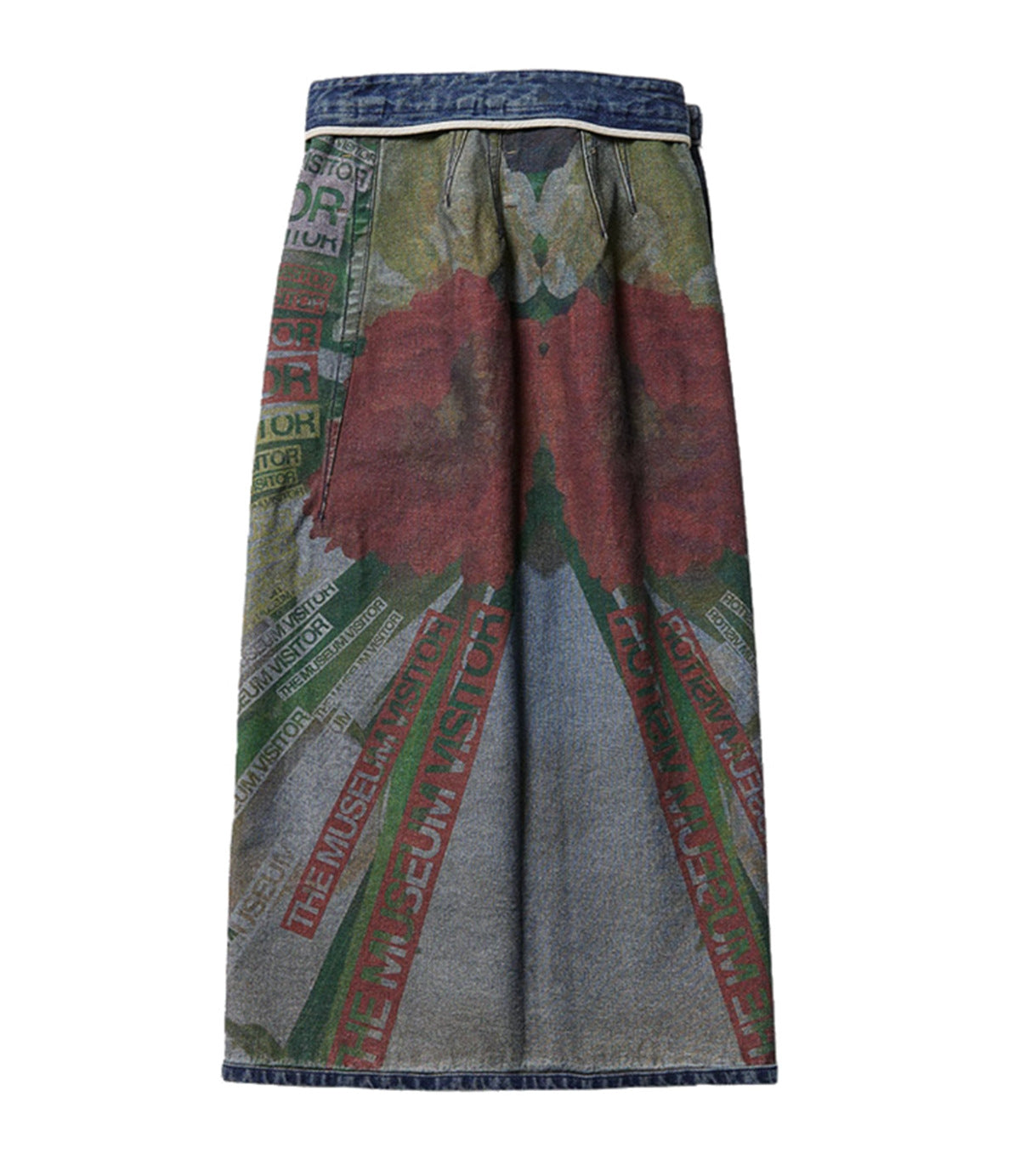 Artistic Reversible Slit Printed Y2K Denim Skirt