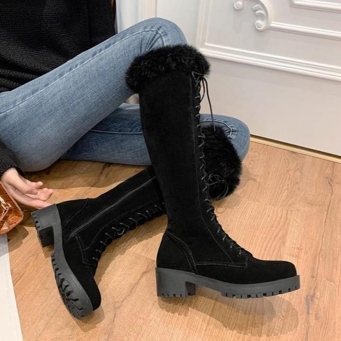 Knee High Faux Fur Winter Lace Up Boots