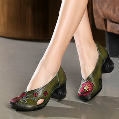 Handmade Embroidery High Heel Shoes Hollow out Leather Shoes