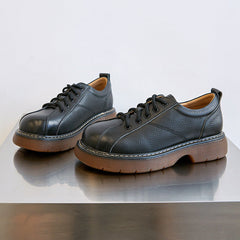 Platform Oxfords Shoes Lace Up Flats Leather Shoes