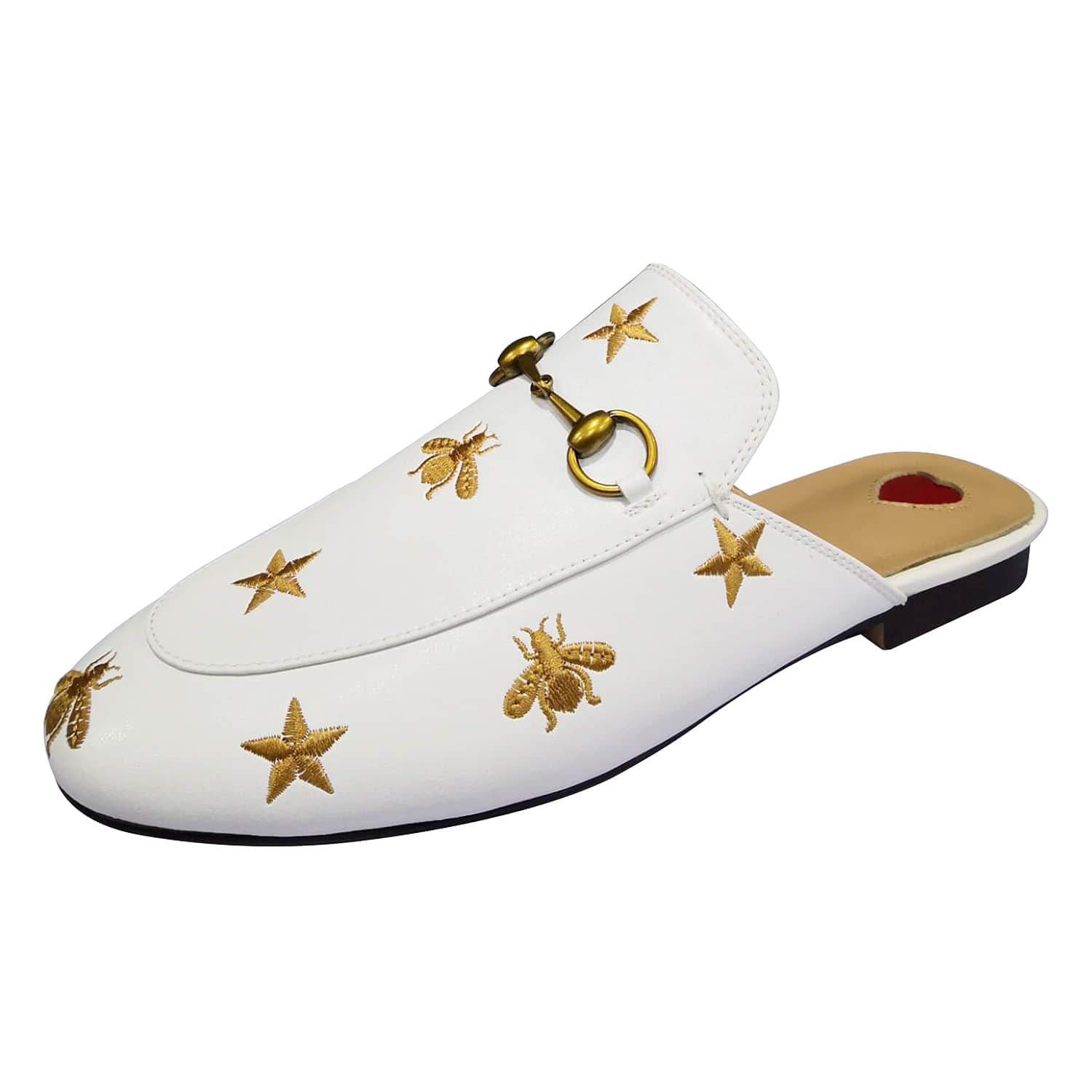 Heart Metal Buckle Embroidery Pattern Mules