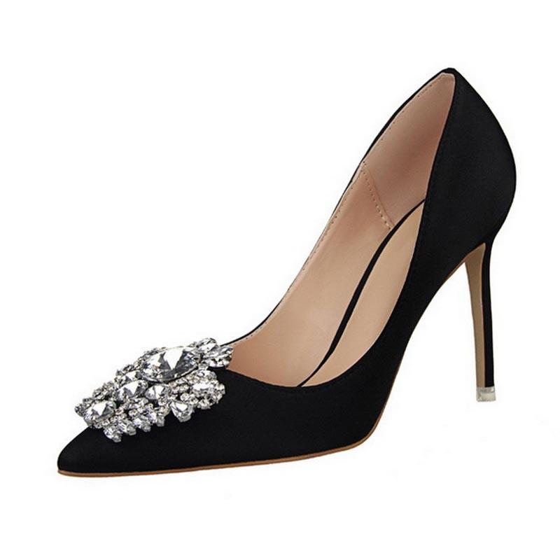 Rhinestone Satin Pointed High Heels