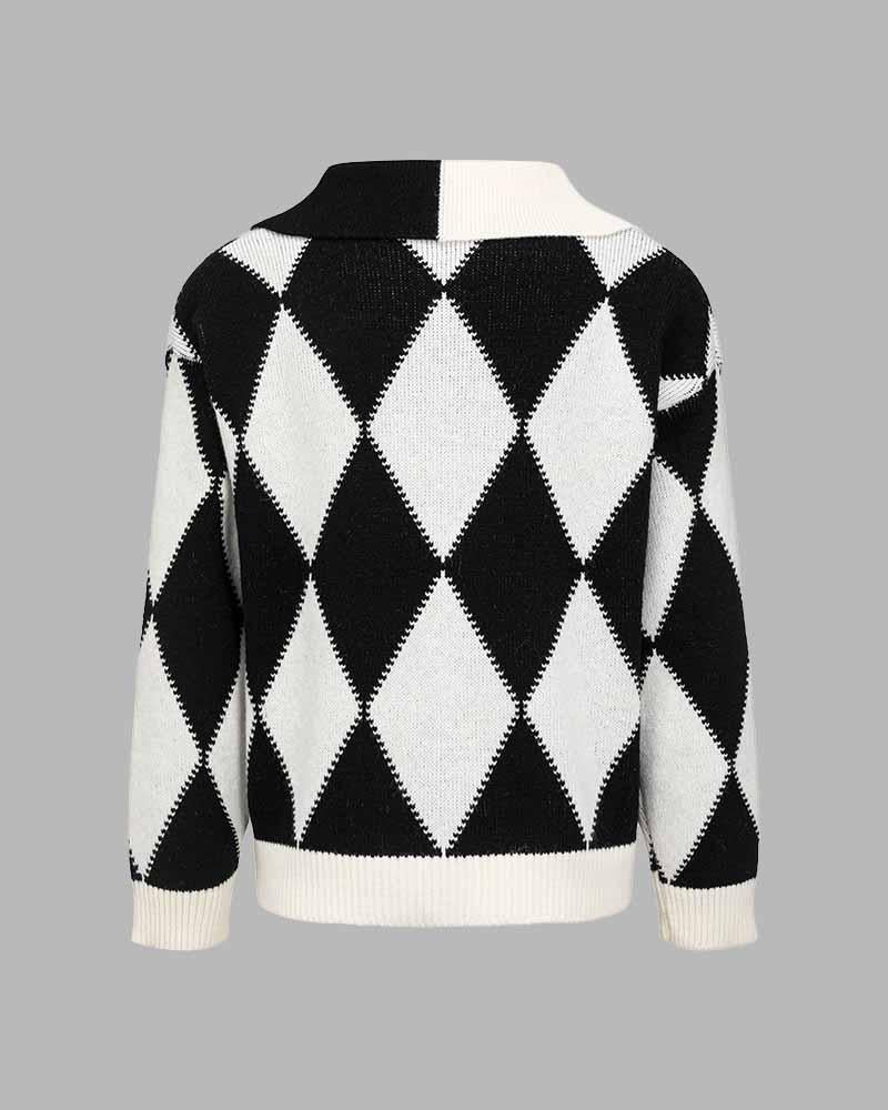 Saks Check Polo Fuzz Sweater
