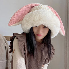 Winter Plush Knitted Beanie Hat Rabbit Ear Hats for Girls