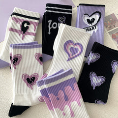 7 Pairs Purple Love Socks Fried Street Mid-tube Socks