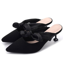 Suede Bow-knot Kitten Heel Mule