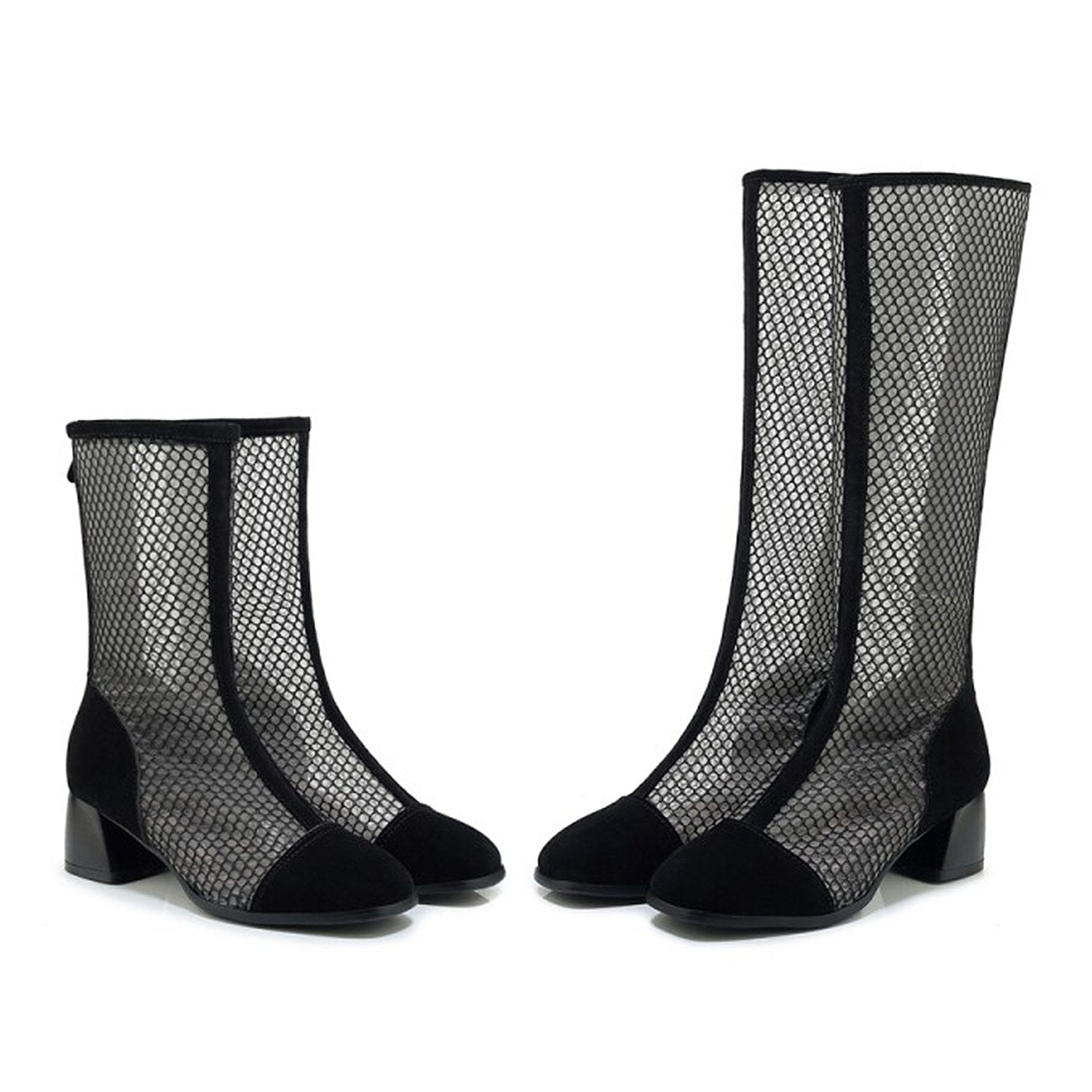 Mesh Zipper Fish Mouth Low-heeled Boots