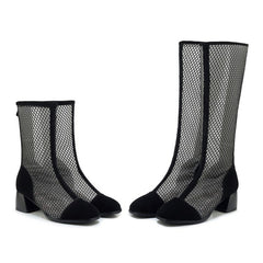 Mesh Zipper Fish Mouth Low-heeled Boots