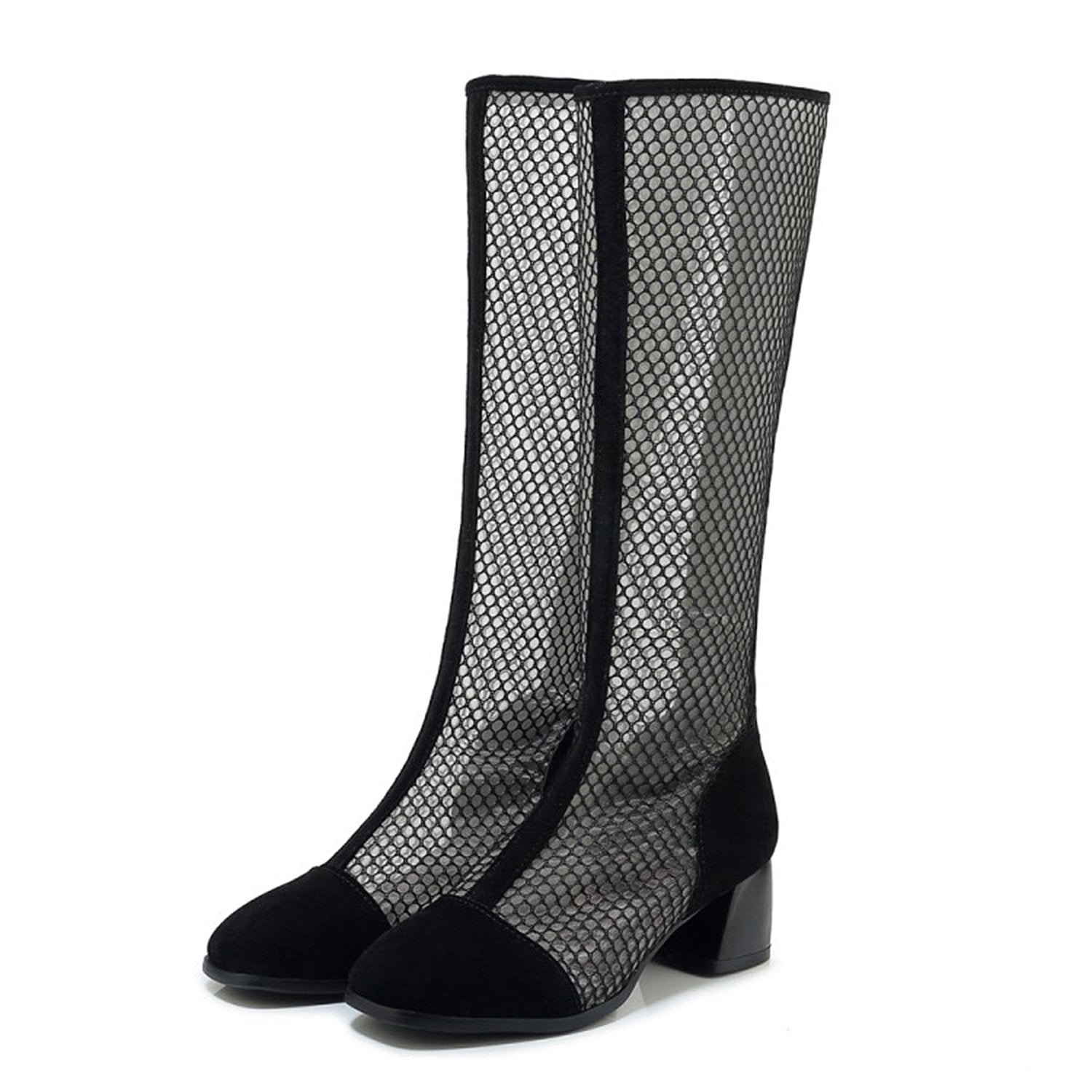 Mesh Zipper Fish Mouth Low-heeled Boots