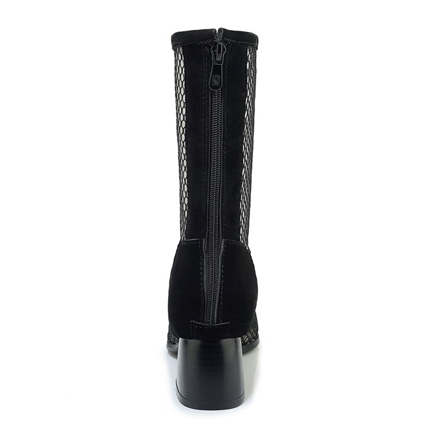 Mesh Zipper Fish Mouth Low-heeled Boots