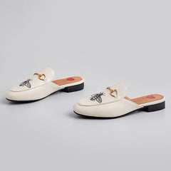Embroidery Bee Buckle Mules Flat
