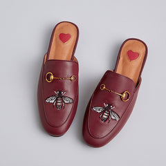 Embroidery Bee Buckle Mules Flat